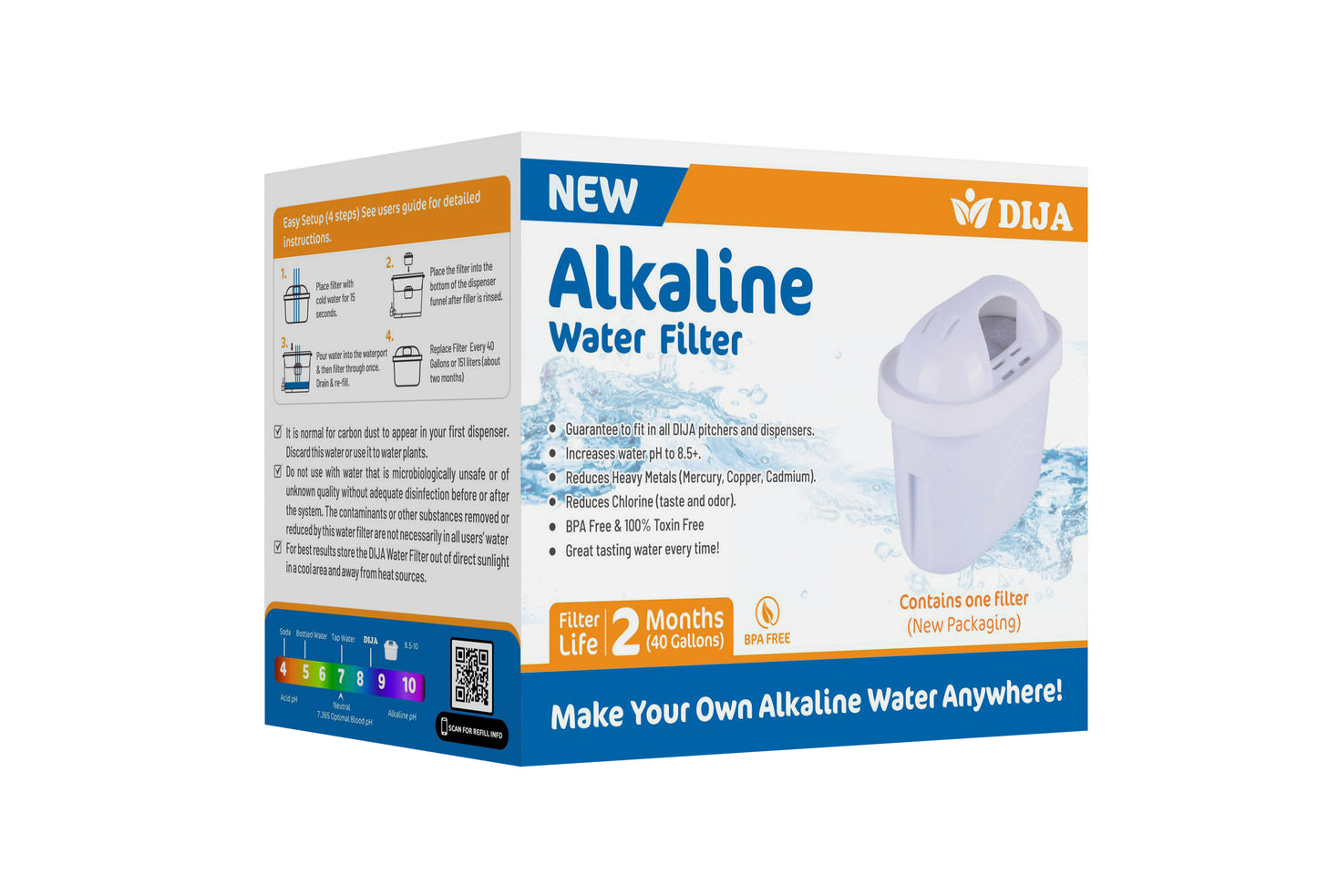 DIJA Certified Alkaline Water Pitcher Filter Replacement 3-Pack, Fits Wamery and Brita Pitcher