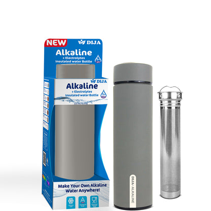 DIJA Alkaline Insulated Water Bottle Includes Filter Improve PH 9+, Keep Cold up to 24 hours, 500ml Stainless Steel Water Bottle