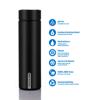 DIJA Alkaline Insulated Water Bottle Includes Filter Improve PH 9+, Keep Cold up to 24 hours, 500ml Stainless Steel Water Bottle